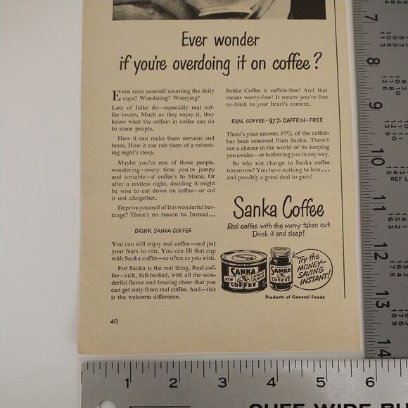 Sanka - Ever wonder if overdoing it on coffee - 1950 Original Retro Vtg PRINT AD - Picture 6 of 7